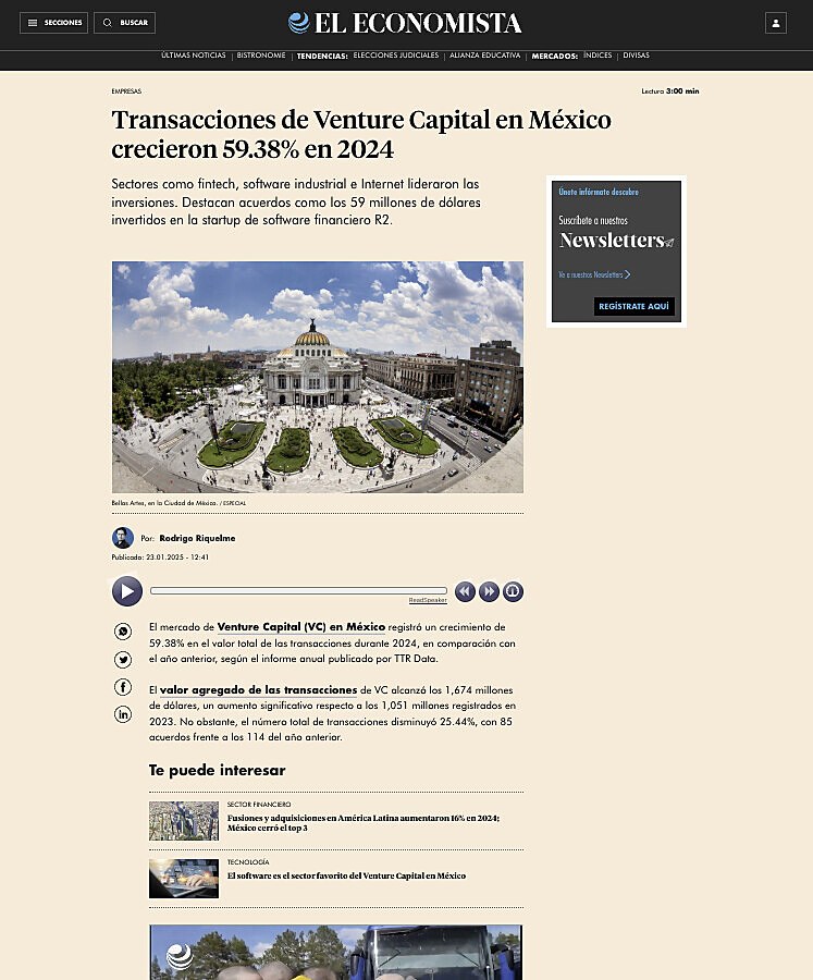 Transacciones de Venture Capital en Mxico crecieron 59.38% en 2024